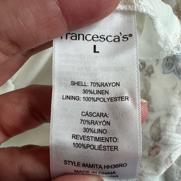 Francesca’s Vera Smocked Sleeve Paisley Dress Size L Linen Blend Cottagecore - Picture 5 of 13